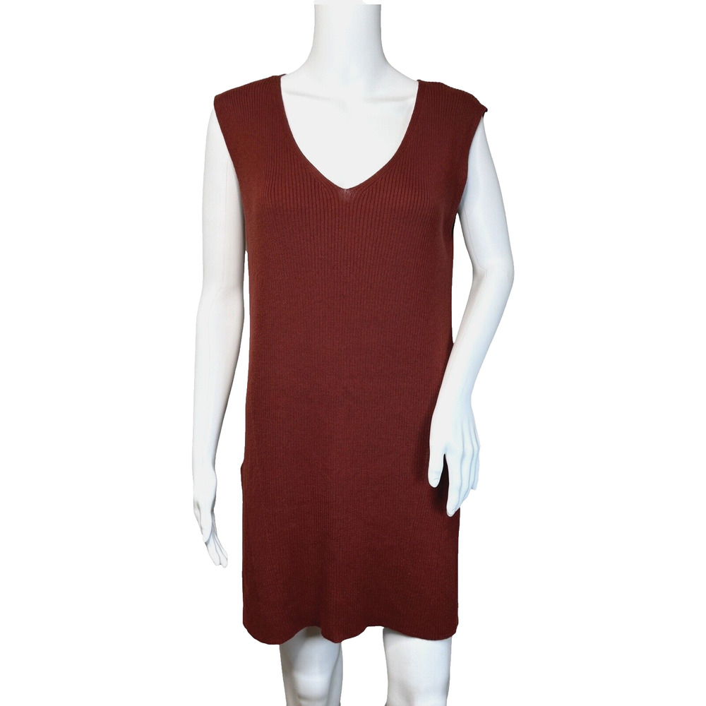 Massimo Dutti Sweater Women Large Rust Red Ribbed Shirt Casual Neutral Minimalst